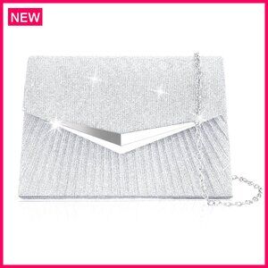 Sparkly Pleated Evening Clutch with Detachable Chain for Formal Events